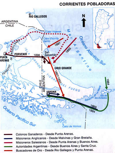 Corrientes pobladoras de Tierra del fuego